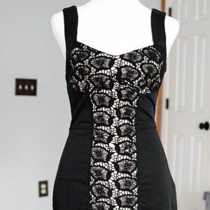 Bebe Womens Black Lace Crochet Panel Sheath Dress S